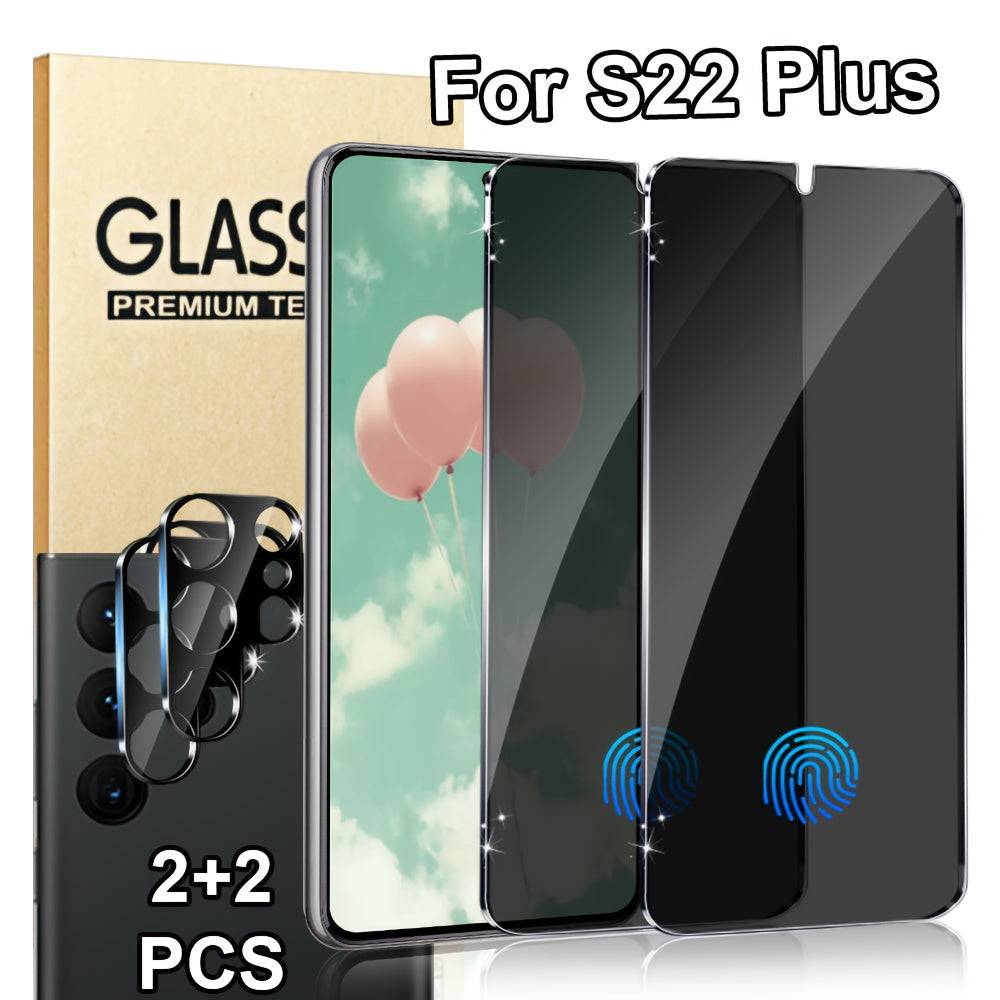 2+2 Pack Privacy Tempered Glass Screen Protectors for Samsung Galaxy S10–S25 and Note10/20 Series, 3D Full Coverage, Scratch-Resistant, Fingerprint Unlock