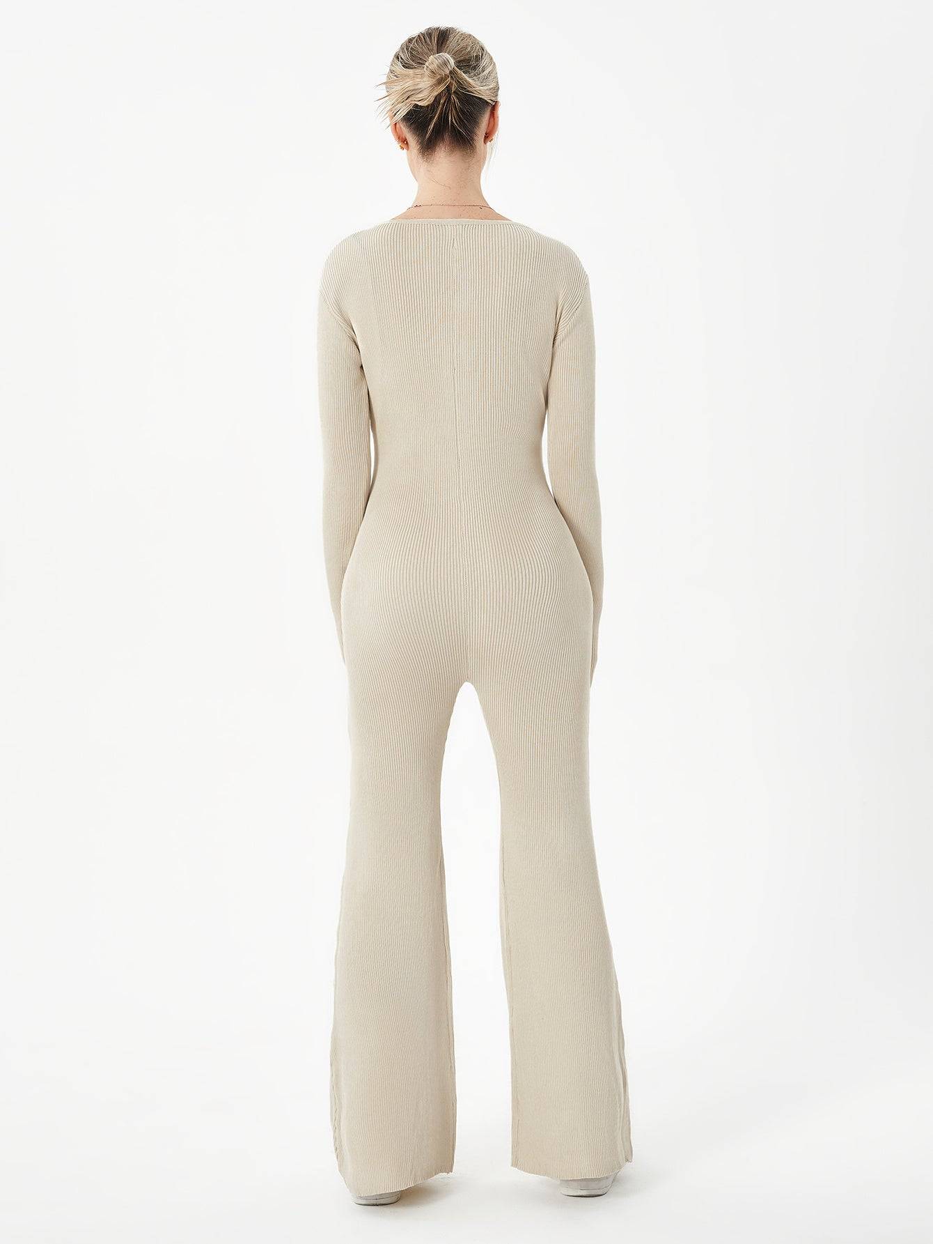 Women Jumpsuit Two Piece Zipper Top Flared Trousers Set