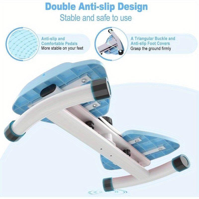 Underside view of blue Waist Twist Exercise Machine highlighting anti-slip pedals and foot covers for secure home workouts.