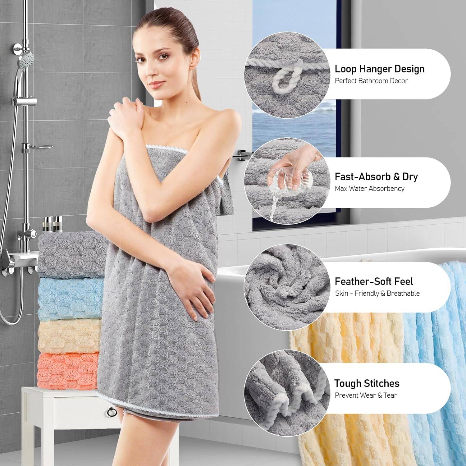 Microfiber Bath Towels 4 Pack Absorbent Quick Dry