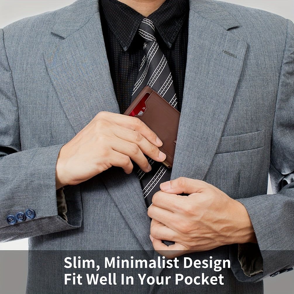 Wallet Men Genuine Leather Slim Bifold RFID Blocking