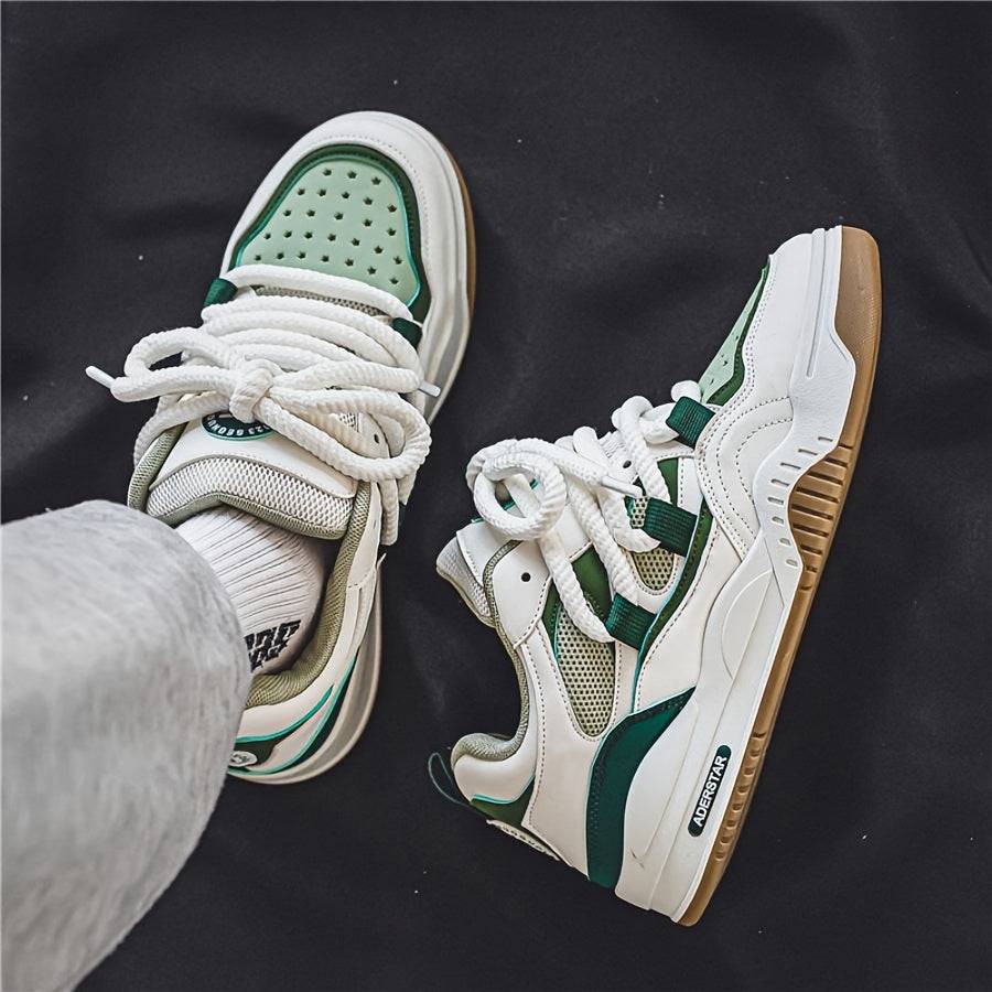 Men’s Chunky Thick-Soled Sneakers – Low-Top Lace-Up Casual Sports Shoes with Breathable Fabric Upper & Durable Rubber Sole for Daily Wear