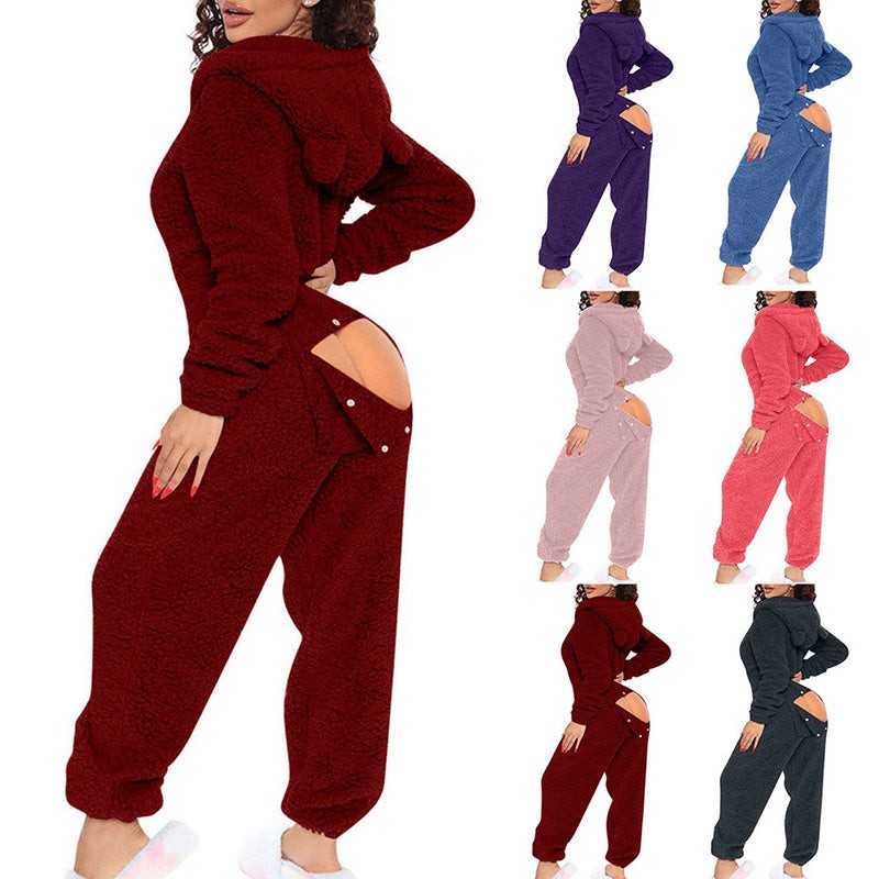 Tracksuit Women Plush Hooded Zip Up Set for Winter