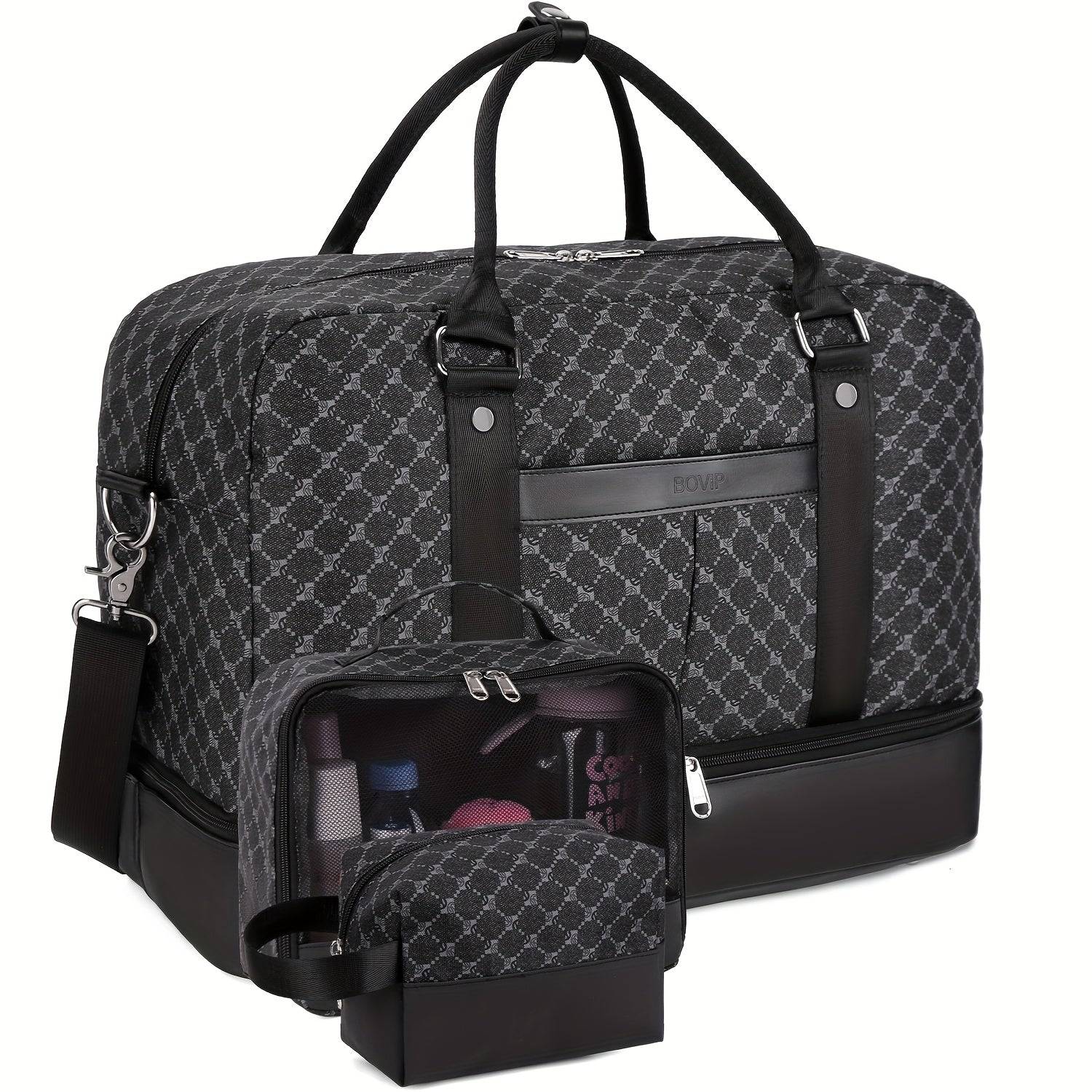 Weekend Travel Tote Bag Set for Women Large Carry-On with Shoe Compartment & Luggage Sleeve