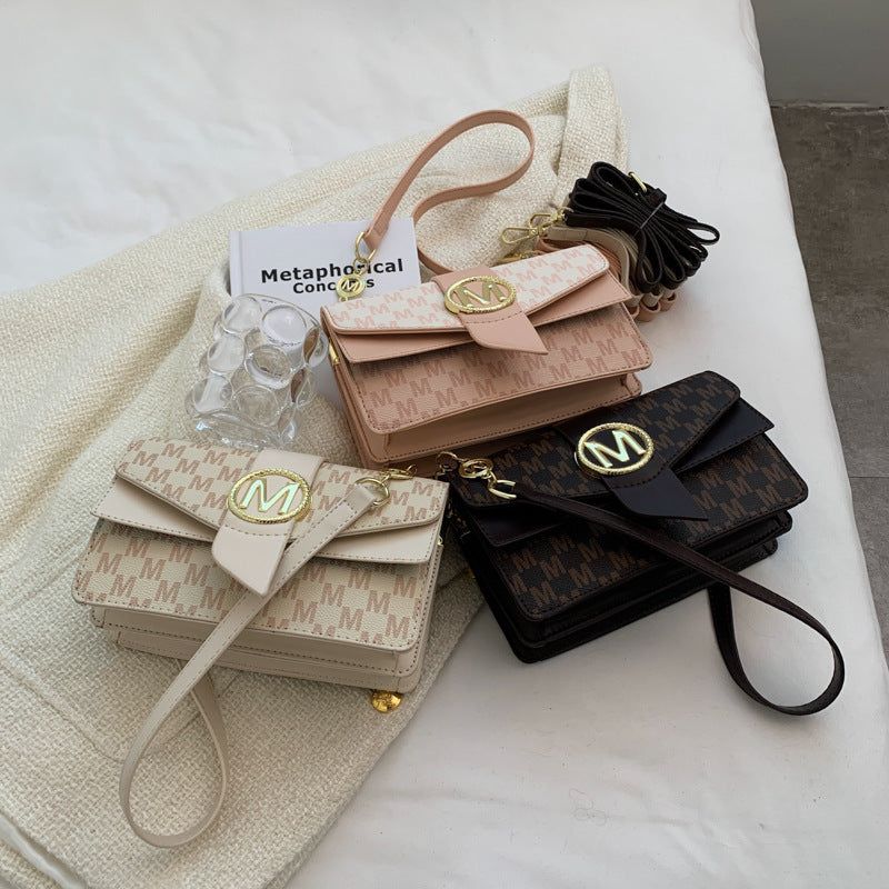 PU Flap Tote Bag Crossbody Letter Print Zipper Divider