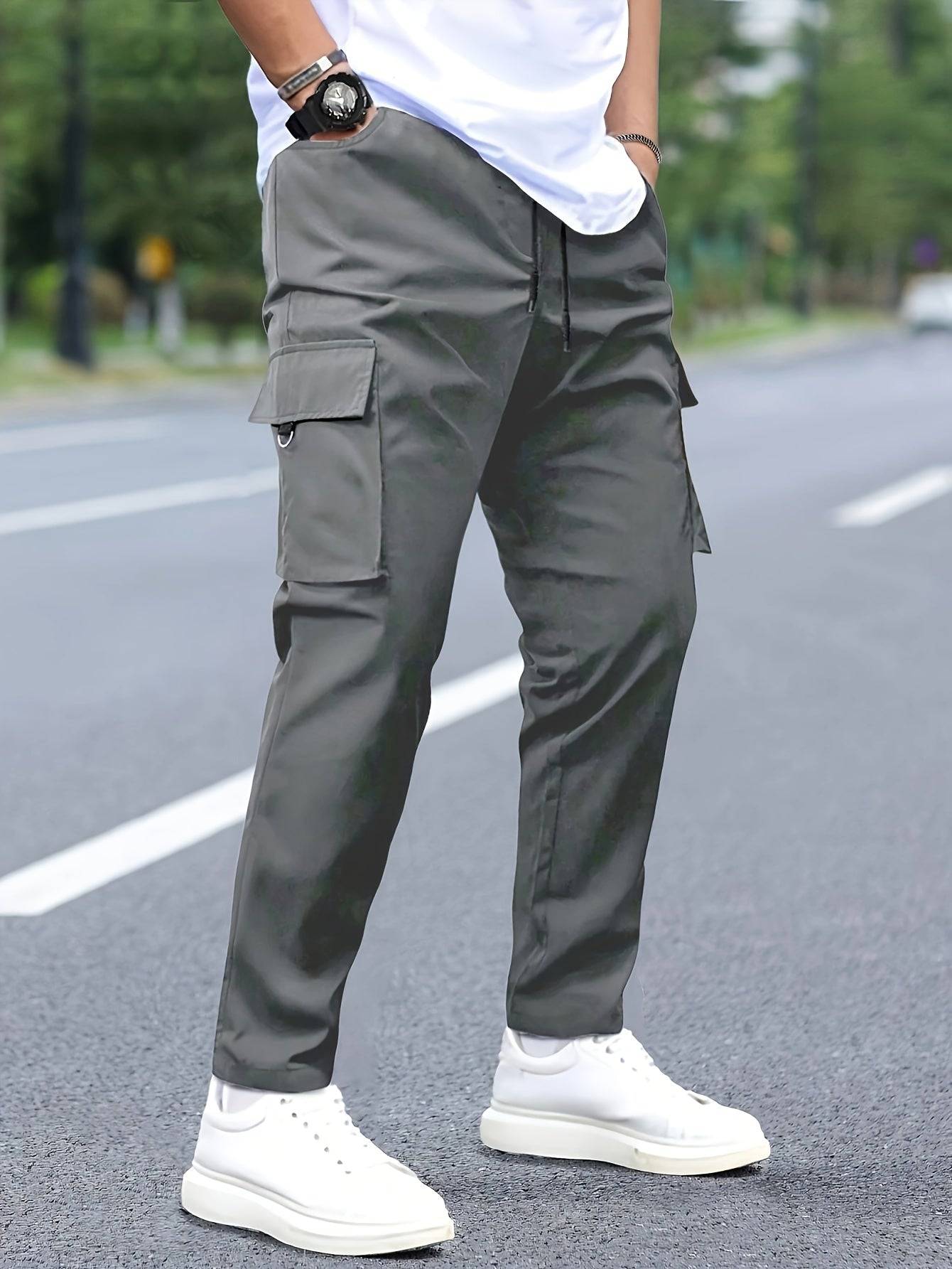 Men’s Work Pants 2-Pack – Straight-Leg Casual Trousers with Drawstring & Multi-Pockets