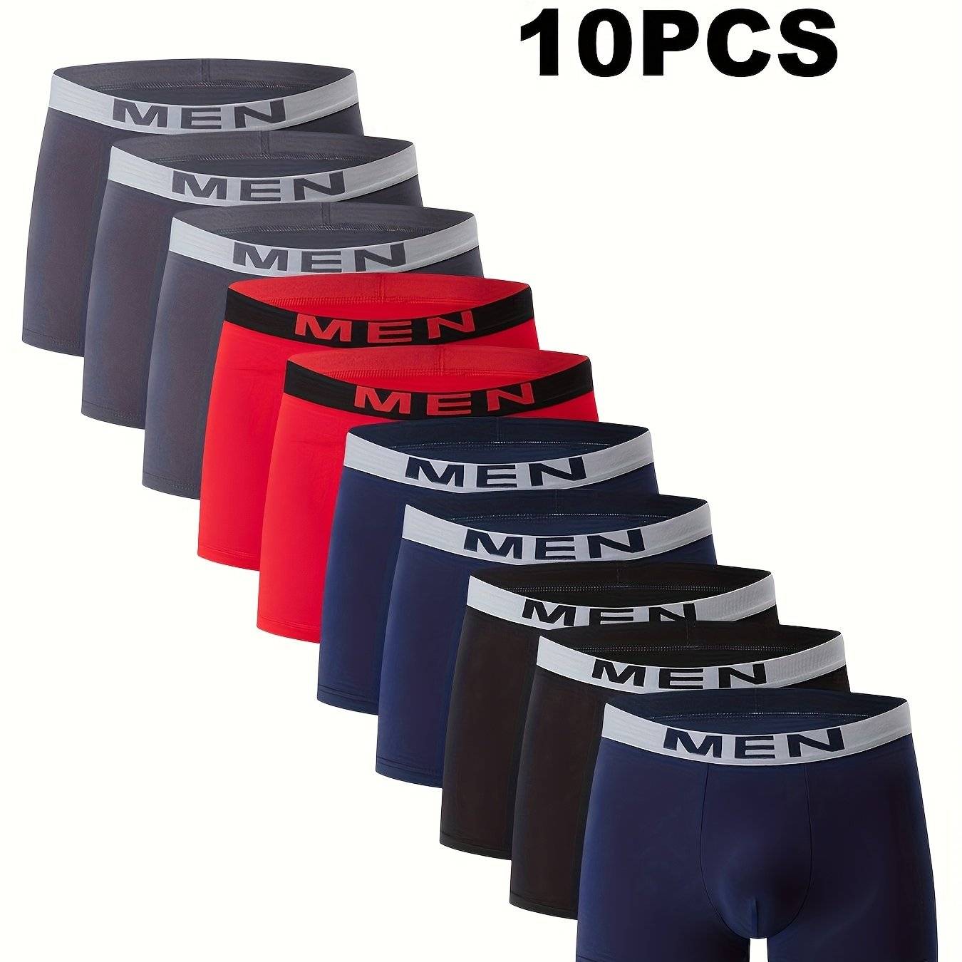 Men’s Boxer Underwear 10-Pack – Breathable & Stretchy, Solid Color, Casual Sports Fit