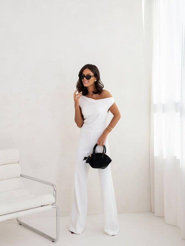 Women Jumpsuit with Falling Straps and Zipper