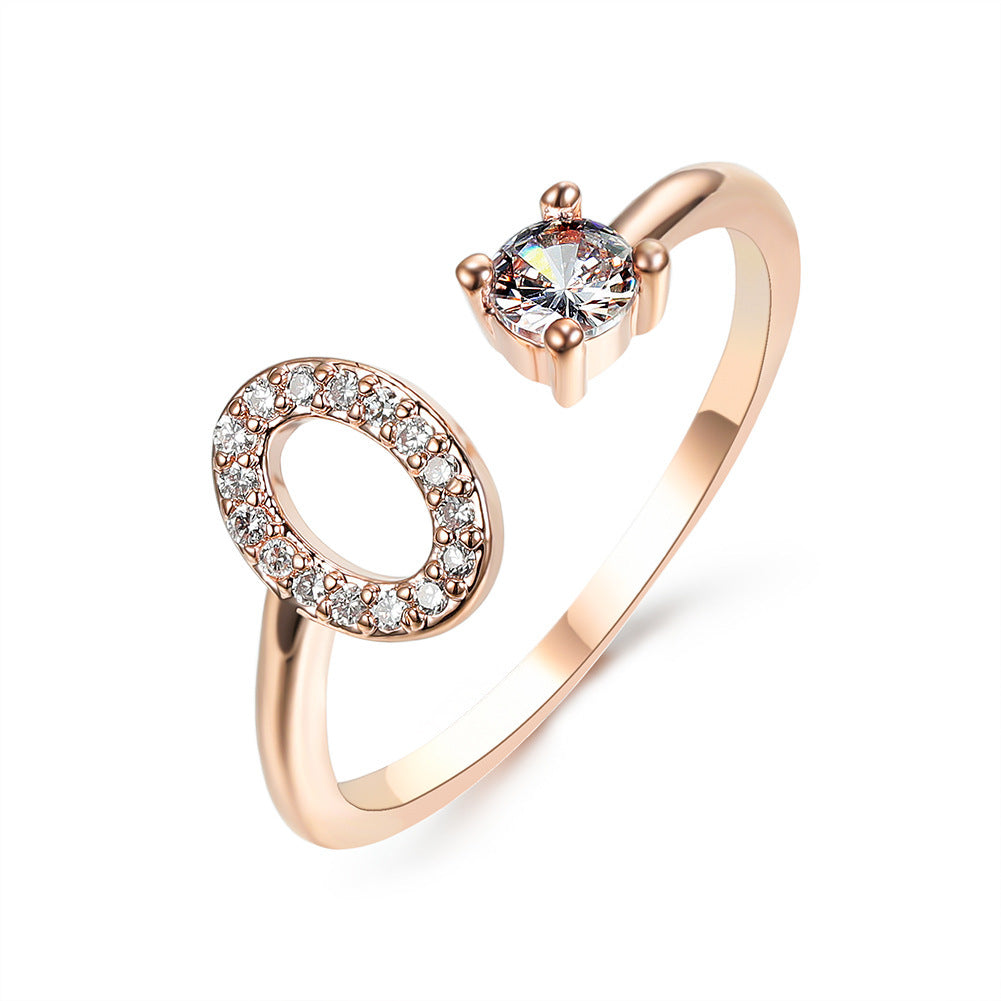 Anillo de letra ajustable con circonitas y diseño inicial de 26 para mujer