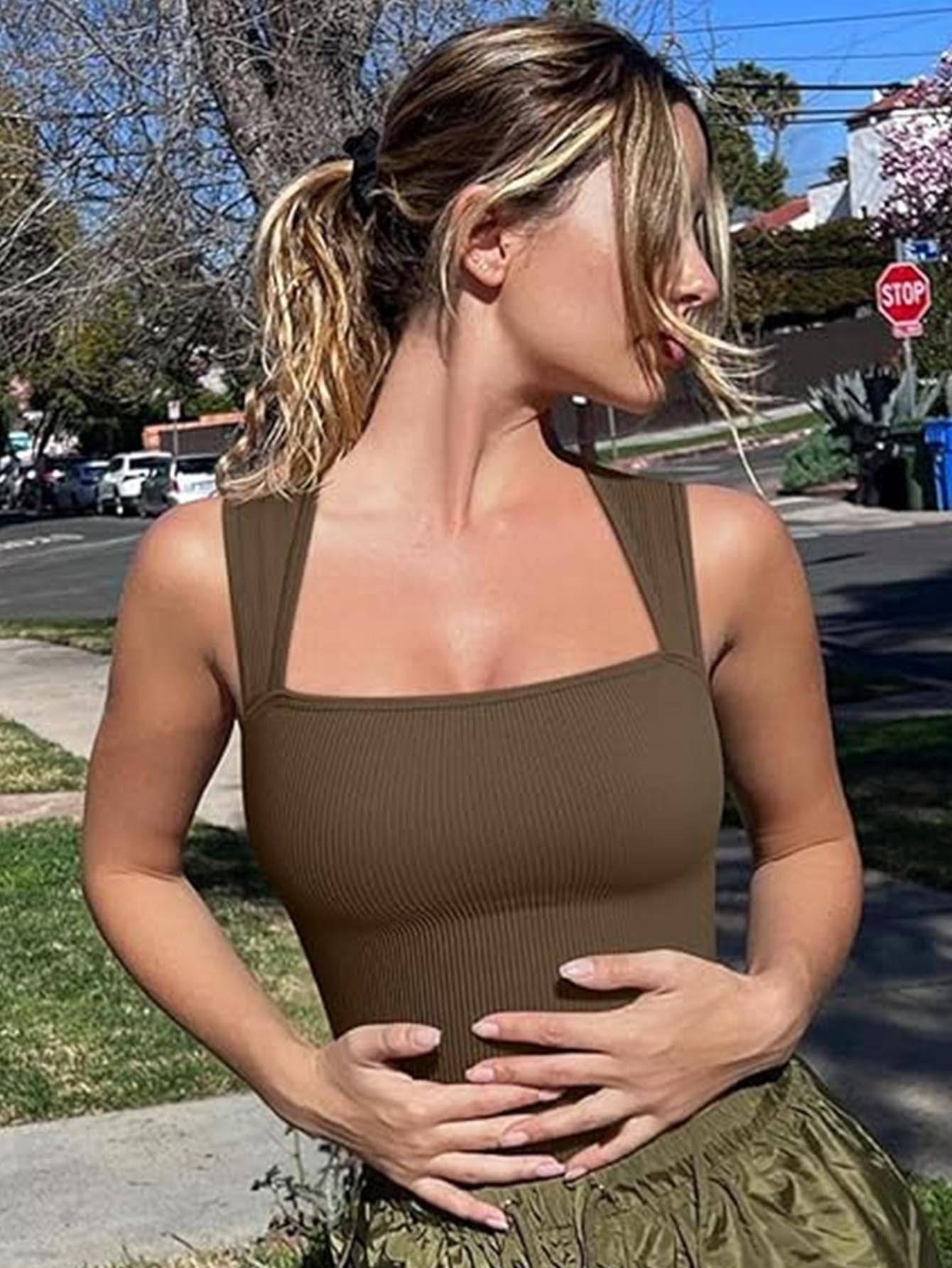 Ribbed Seamless Square Neck Yoga Jumpsuit For Women