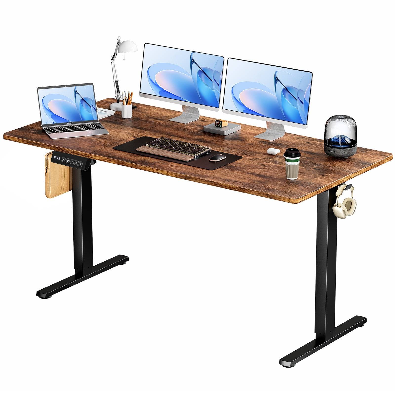 Electric Adjustable Standing Desk With Hooks And Cable Port