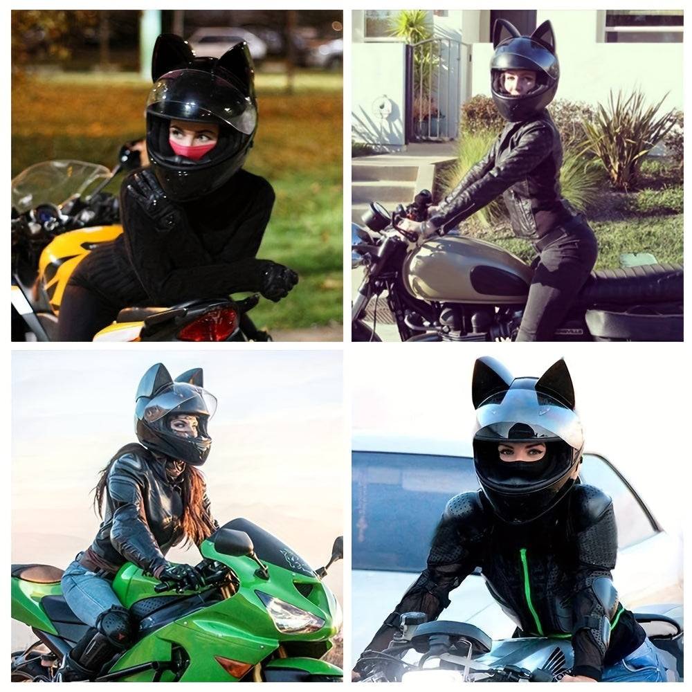 Unisex Cat Ear Motorcycle Helmet All-Season Durable ABS Shell with Futuristic Design Unique Riding Gear & Gift for Motorcyclists