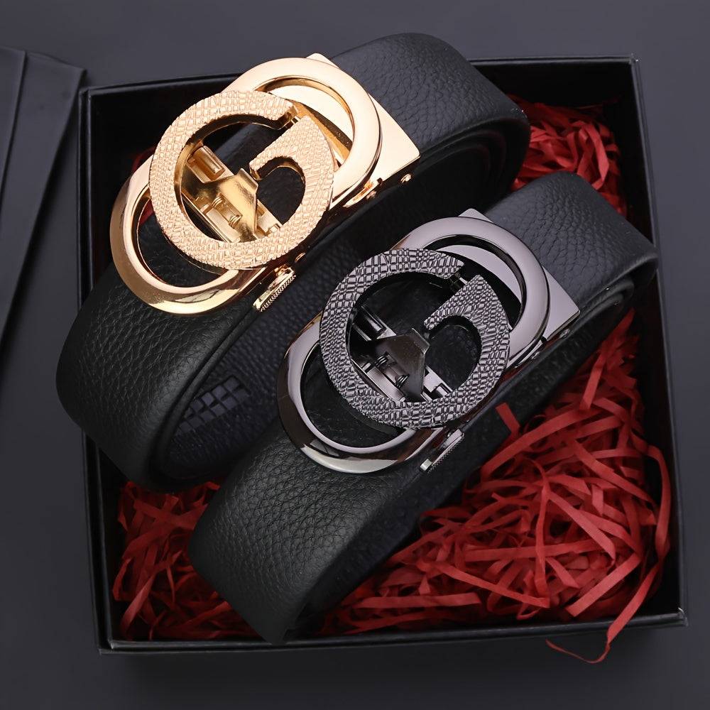 Men’s Genuine Leather Business Belt with Automatic Alloy Buckle, Durable & Stylish Design for Office, Formal Wear & Father’s Day Gift