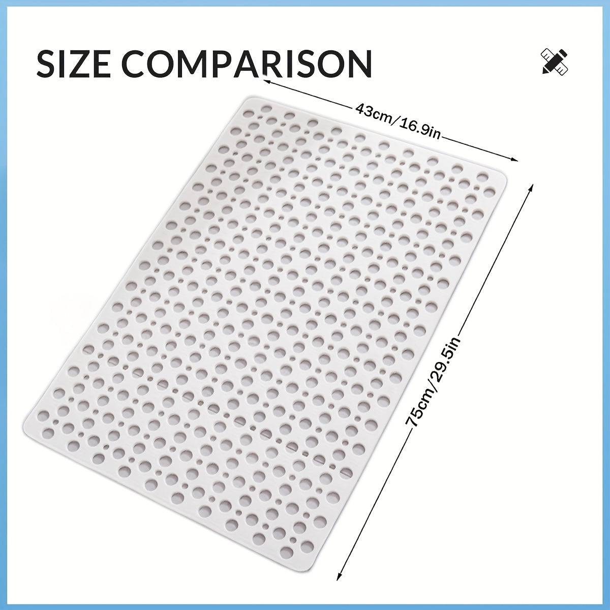 Quick-Dry Non-Slip Massage Bath Mat 43x75cm Suction Cup Mat with Drain Holes & Rings for Home & Hotel Use