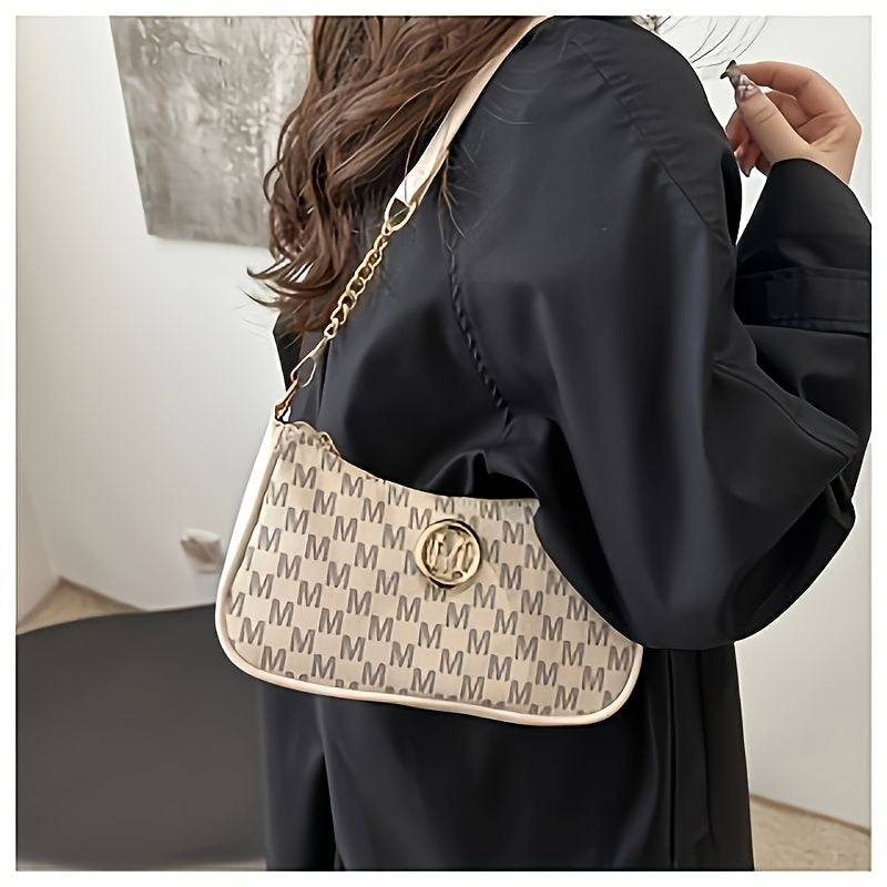 Women’s Vintage Crossbody Bag – Checkered Print, Gold Accents, Detachable Chain, Black & White