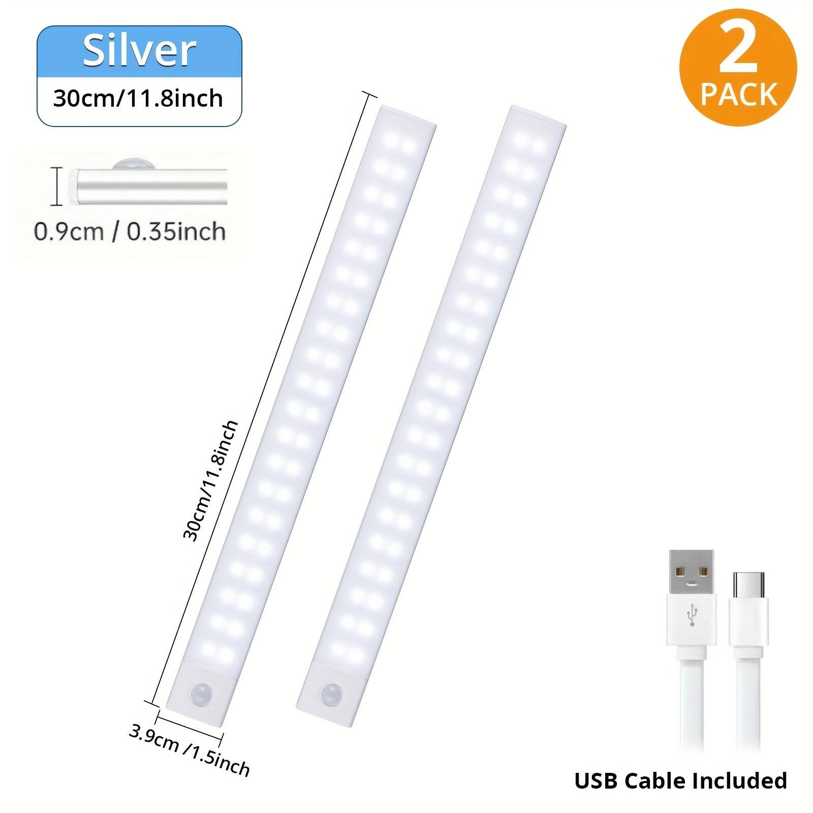 2/4pcs Motion Sensor Cabinet Lights Rechargeable Stick-On Fixtures with 3 Color Modes Magnetic Wireless LED for Closet & Kitchen
