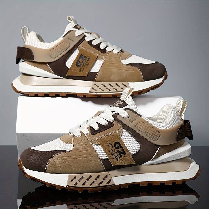 Men’s Casual Sneakers with Vintage Graphic Print, PU Upper & Non-Slip Rubber Sole, Low-Top Lace-Up Shoes for All-Season Wear