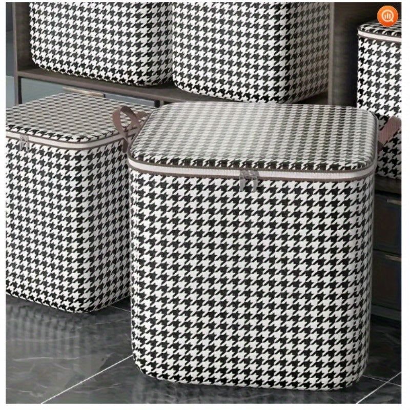 Foldable Zippered Storage Bags Houndstooth Print Set