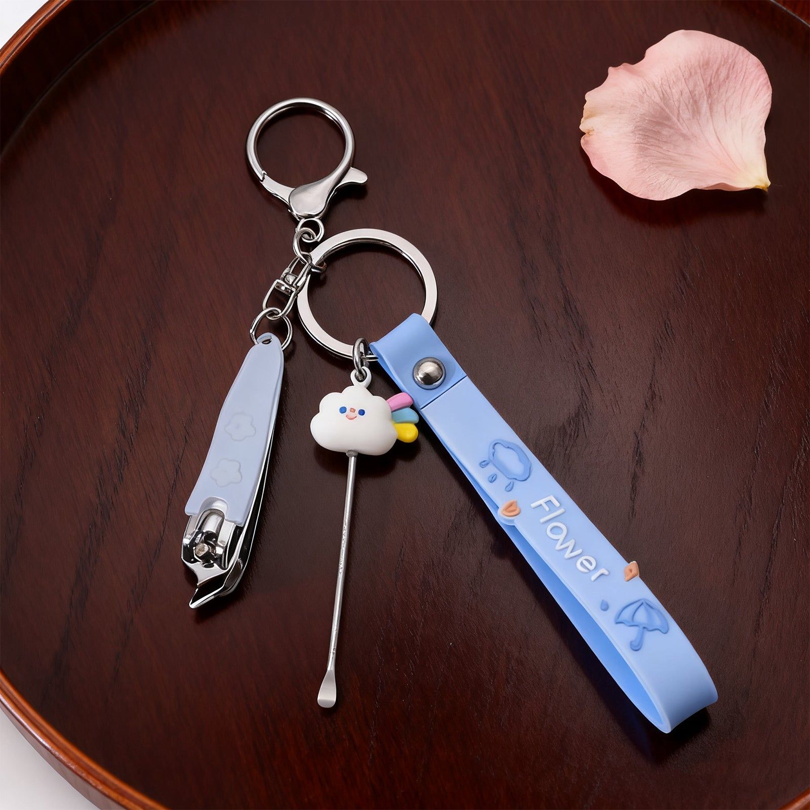 Portable Nail Scissors Set with Keychain Blue