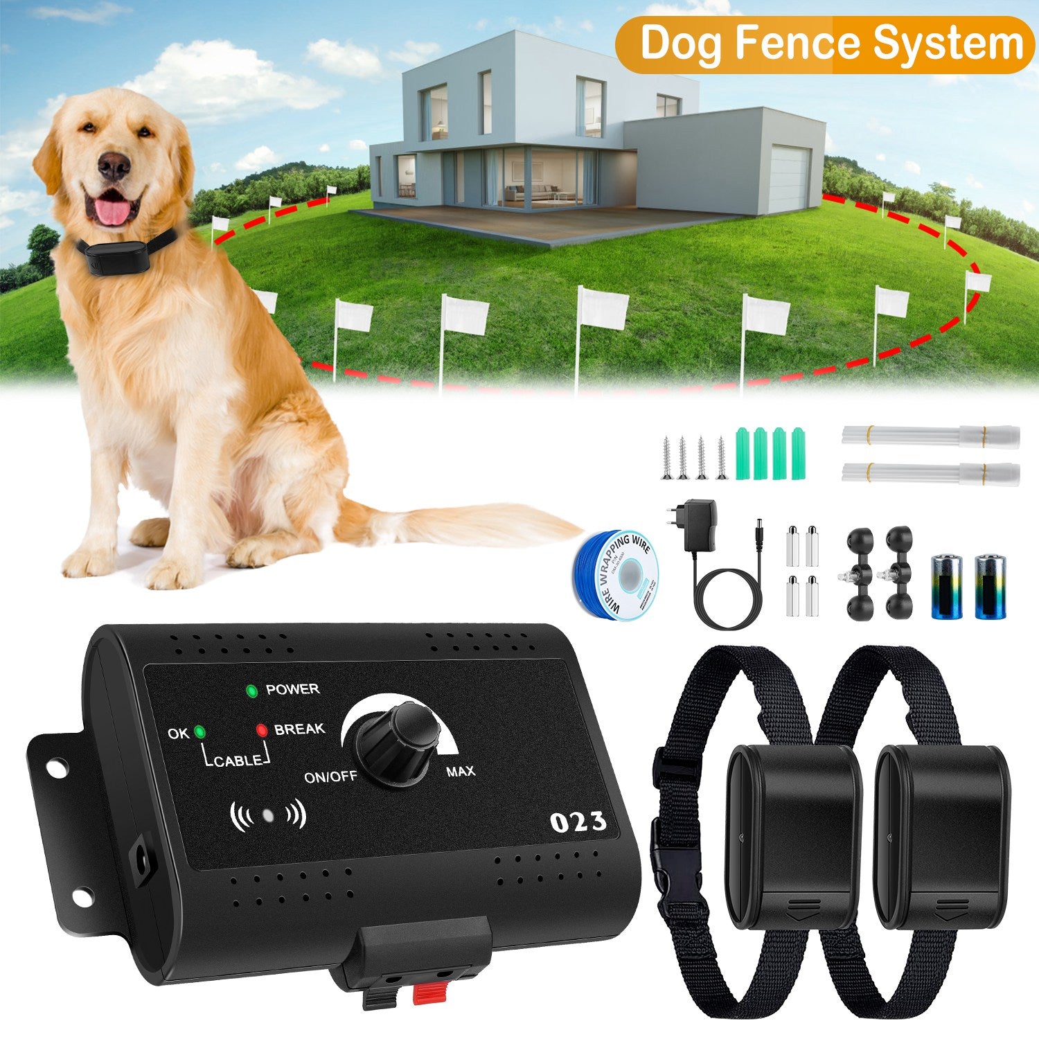 Wireless Dog Fence System with Waterproof Collar