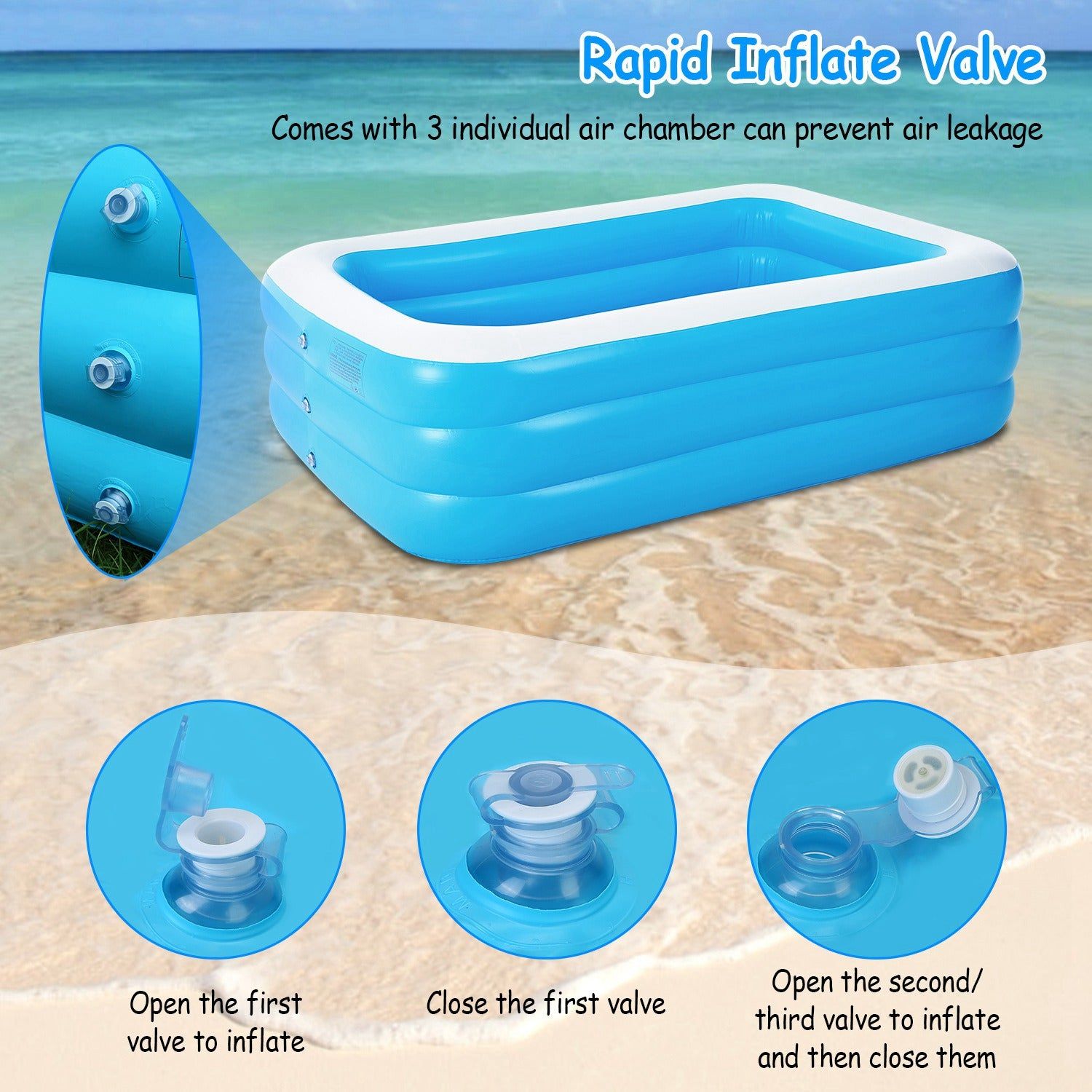 Large Inflatable Pool for Families with 3 Air Chambers PVC