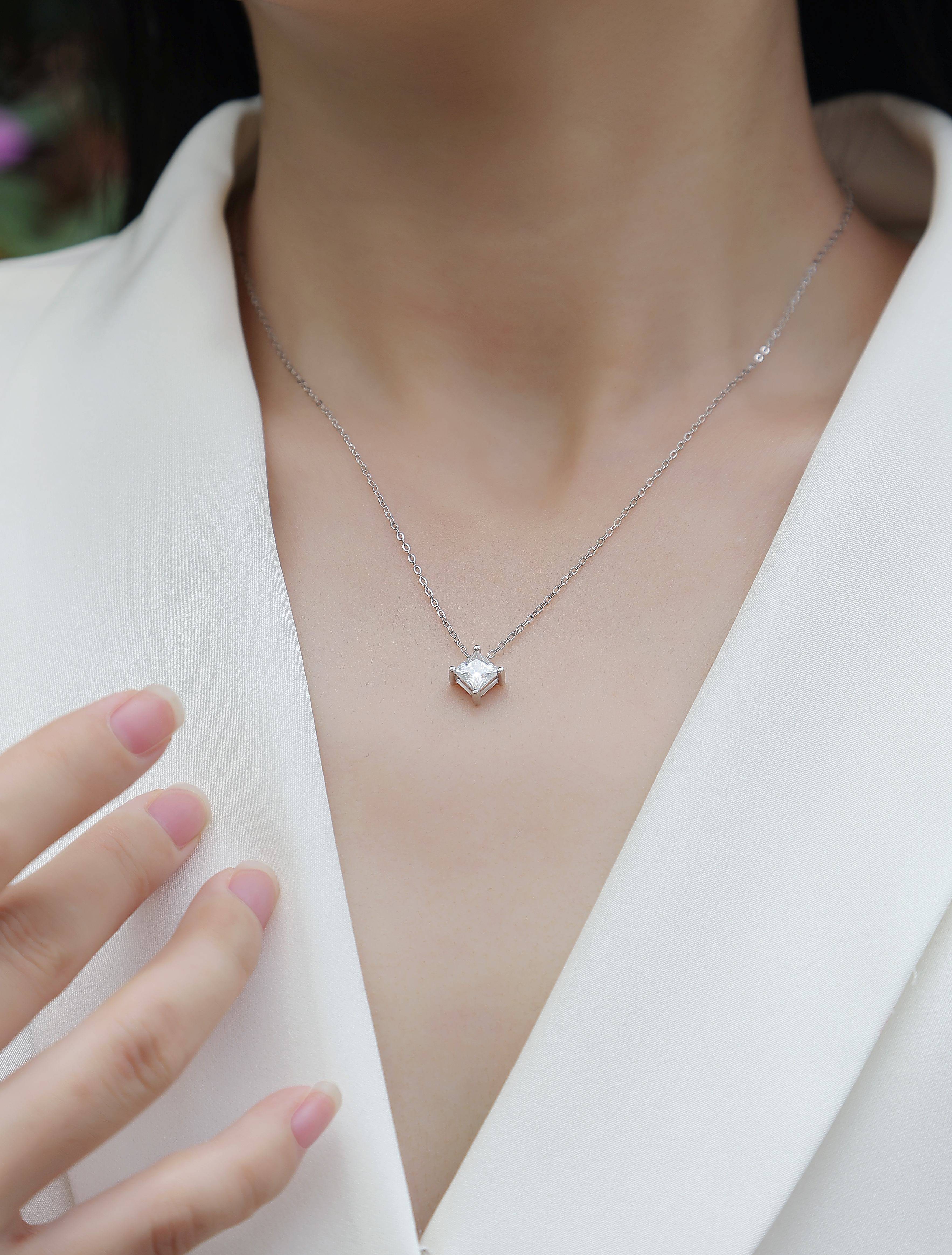 Moissanite Square Pendant Necklace S925