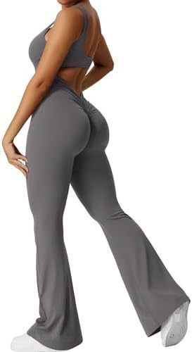 Sleeveless Flare Yoga Jumpsuits Long Pants High Stretch