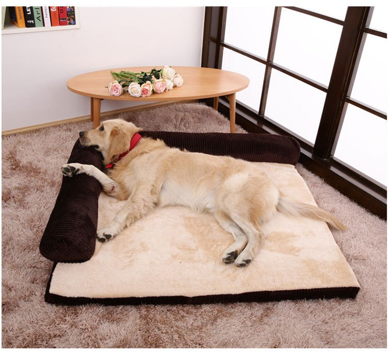 Corduroy Dog Bed Sofa with Non Slip Base and Dense Foam