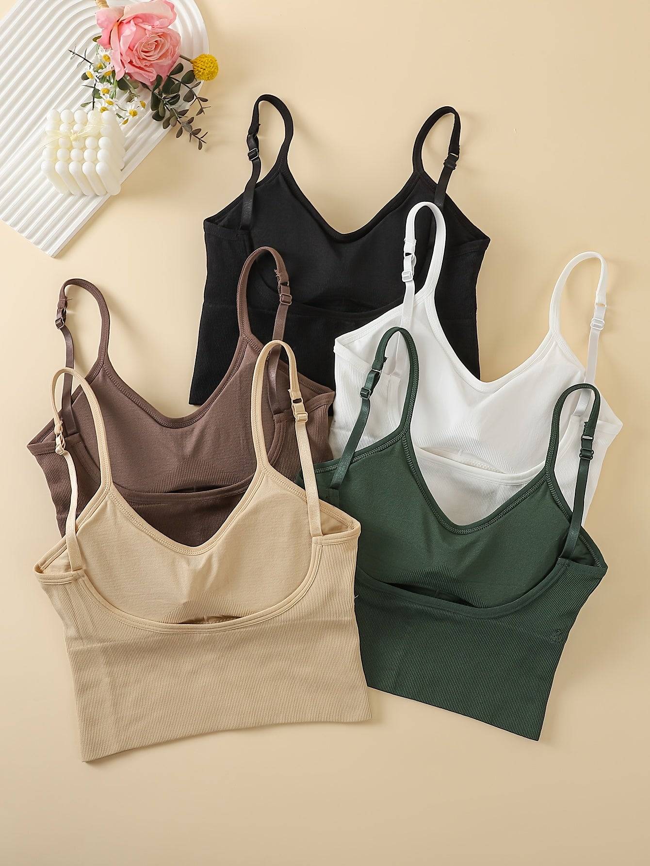 Women’s Seamless Sports Bras 5-Pack with Removable Pads, Ribbed Breathable Fabric, Backless Design for Training & Gym