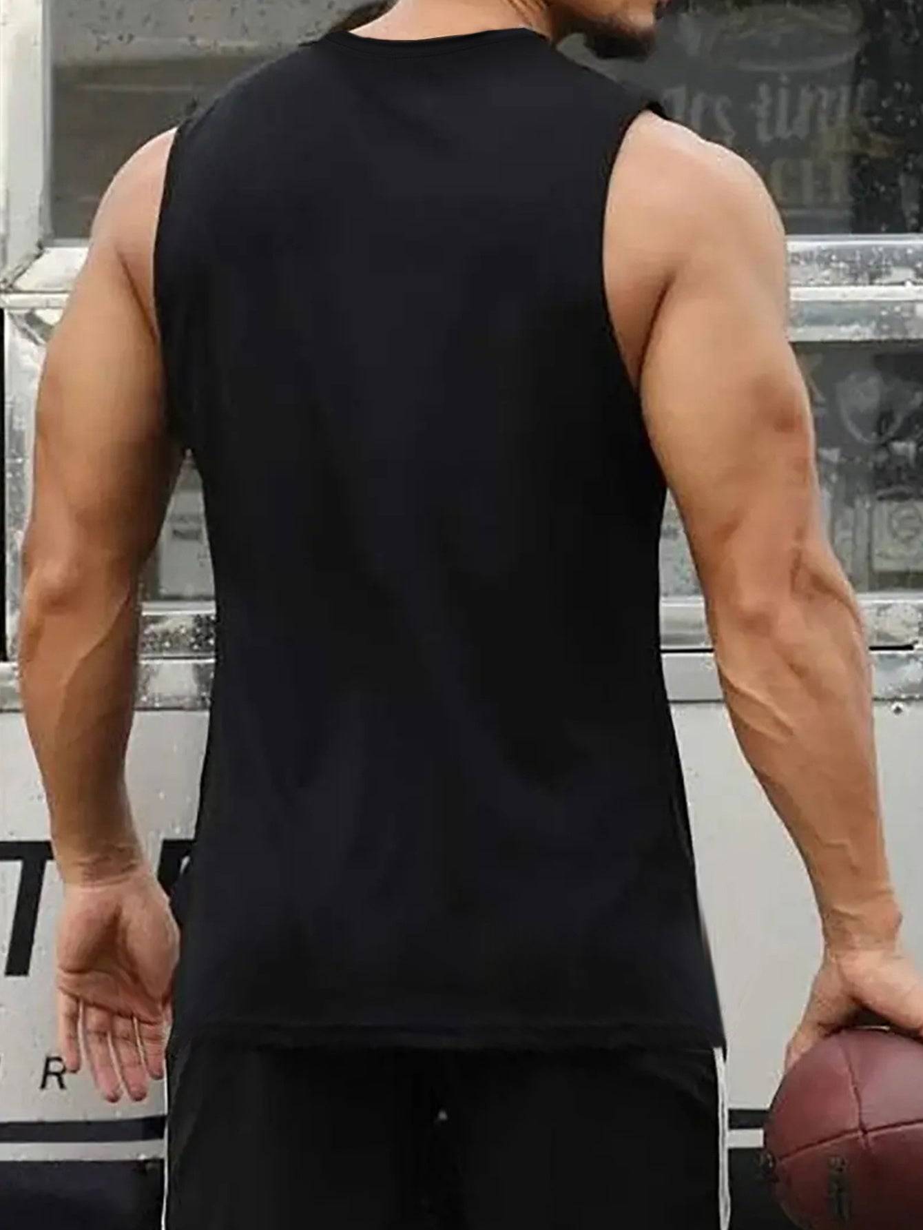 Men’s Sleeveless Tank Top Cotton Crew Neck Island & Beach Wave Print Summer Casual Sport Style