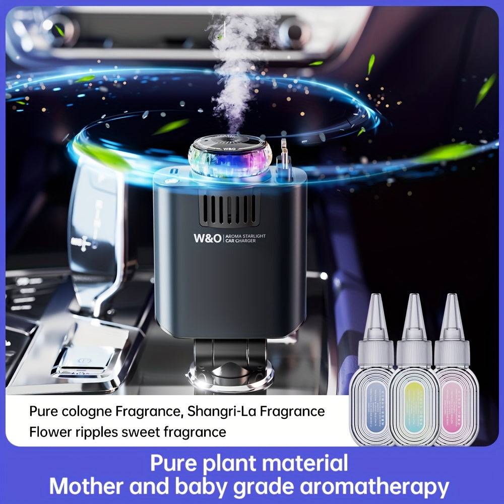 3-in-1 Multifunctional Car Charger Air Freshener, Starry Sky Light & Dual Retractable Cables for a Stylish Drive