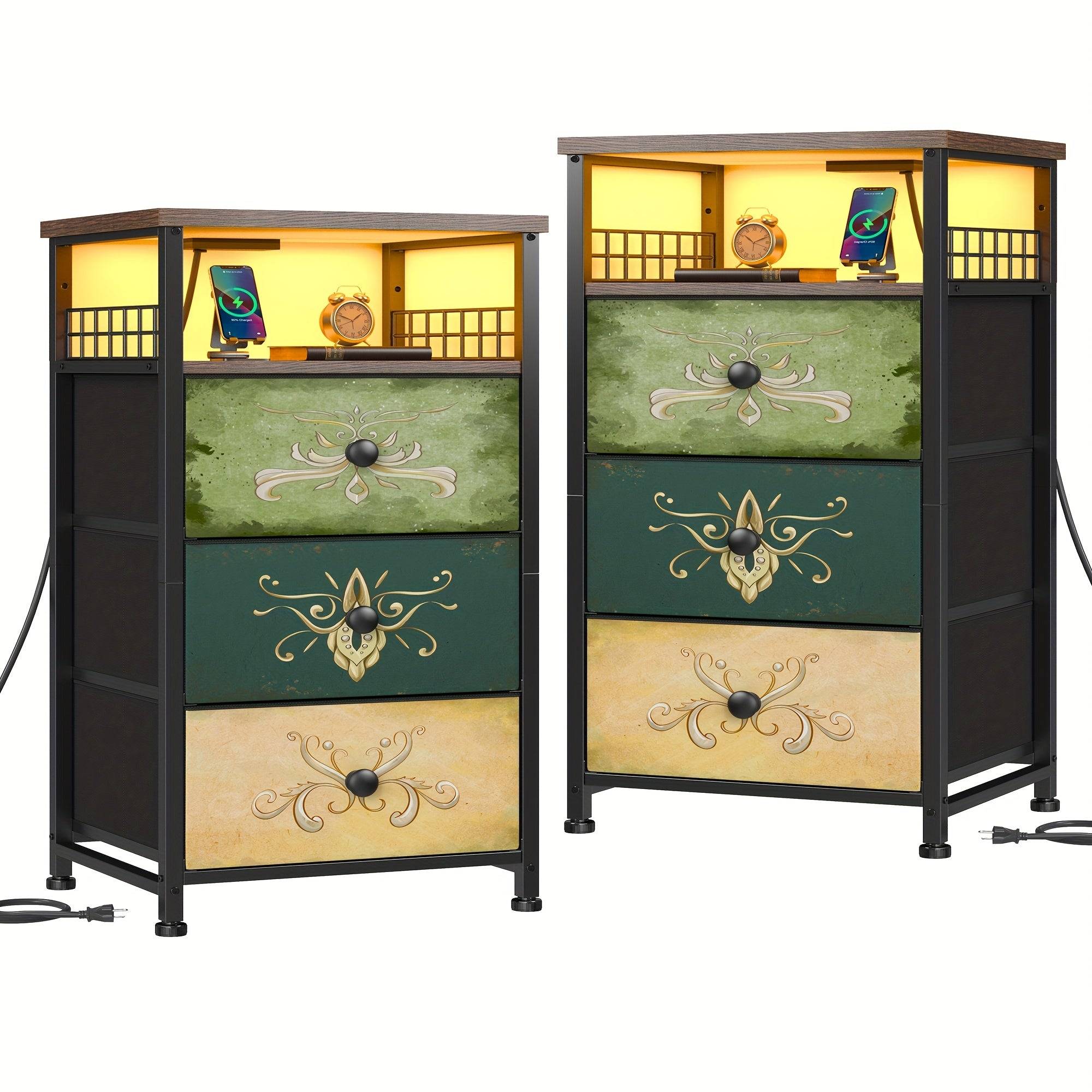 Modern Adjustable Bed with Soft Upholstered Headboard and Colorful Nightstand, Hardwood & Metal Frame, Plug-In Power, Easy Assembly