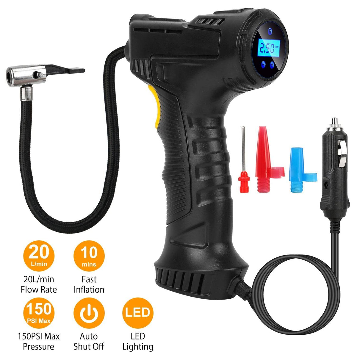 Portable Car Tire Inflator 150 PSI With Digital Display