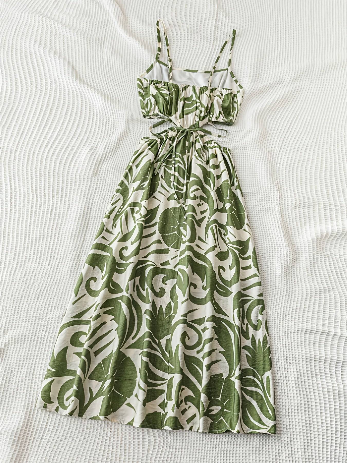 Women’s Elegant Vacation Dress – Strapless Square Neck Sleeveless A-Line Maxi Dress with Floral Print, Loose Fit
