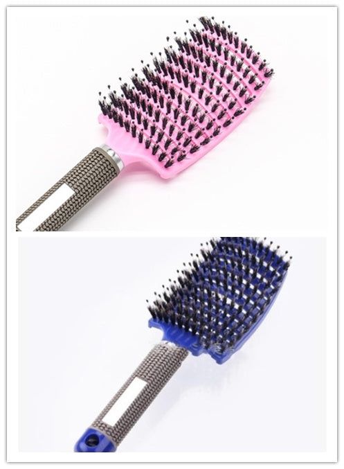Bristle and Nylon Hair Brush with Massage and Soft Handle