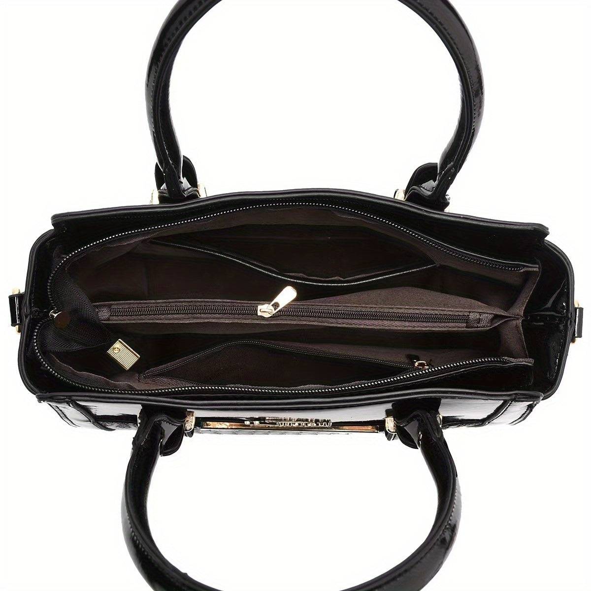 Women's Crocodile Texture Handbag Set Large Capacity Shoulder & Crossbody Bags for Work or Gift