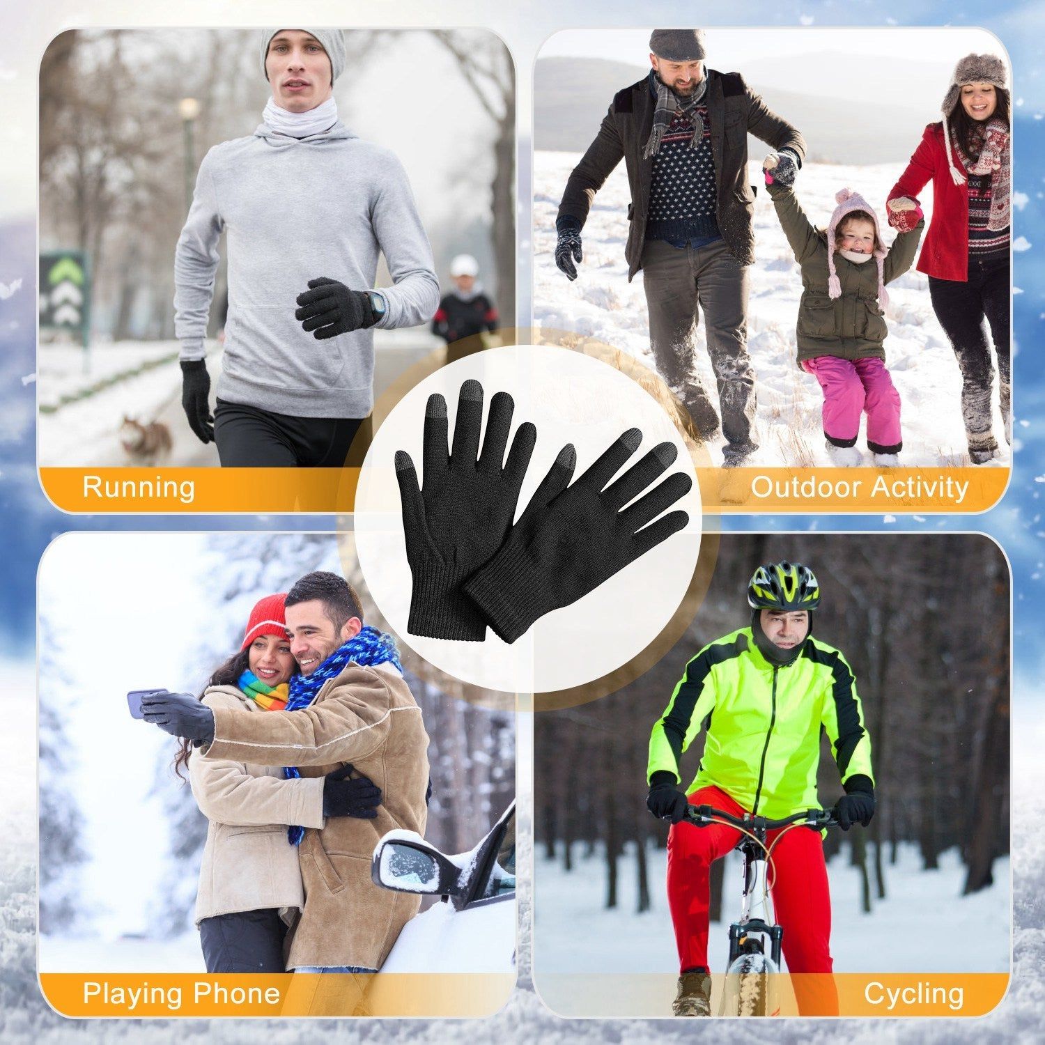 Unisex Winter Touchscreen Knit Gloves Windproof Warm