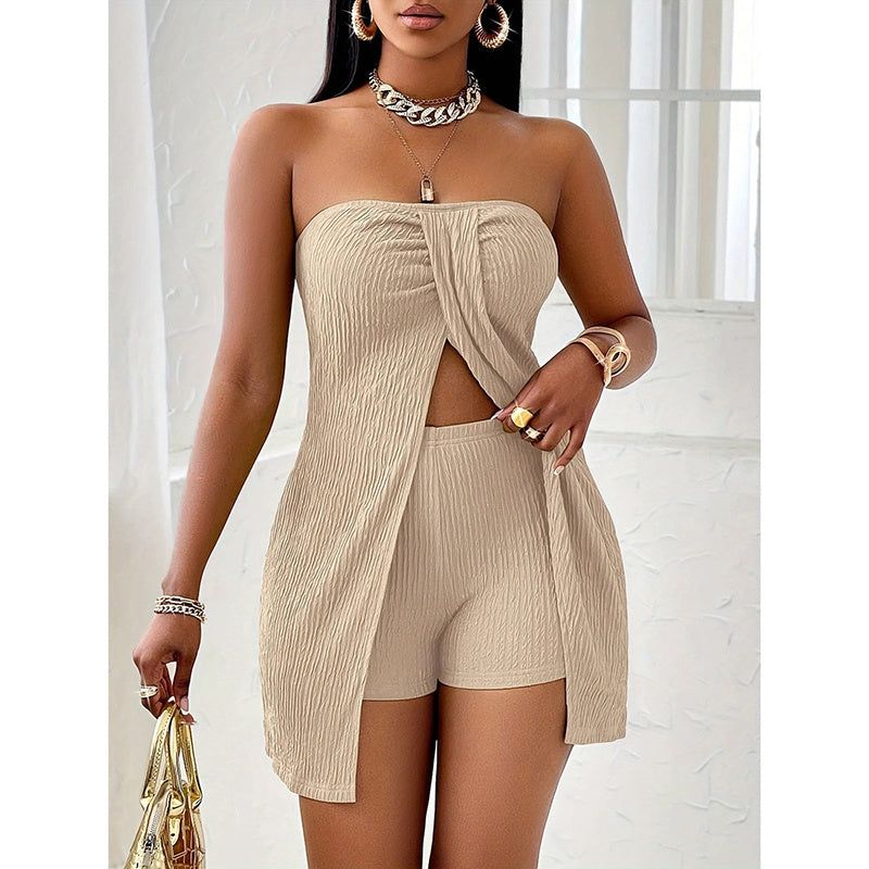 Two Piece Set Strapless Tube Top and High Waist Shorts