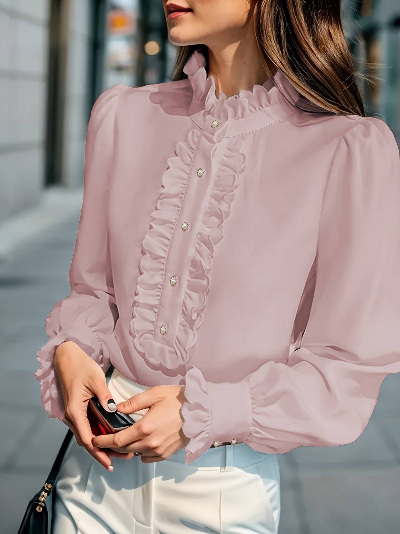 Womens Long Sleeve Shirt with Ruffle Hem