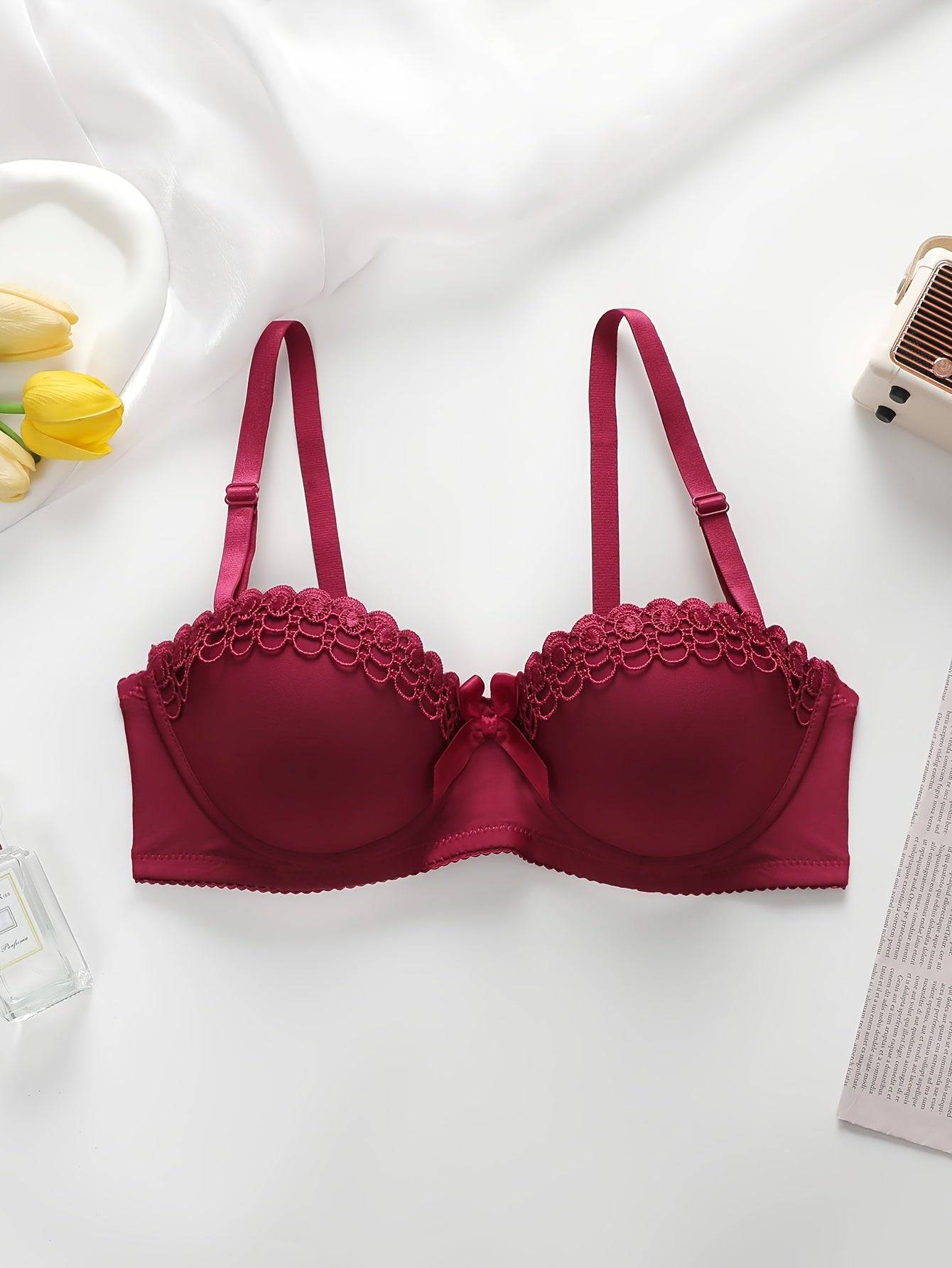 6-Pack Push-Up Bras for Women – Floral Embroidered, Underwire Support & Breathable Solid Colors