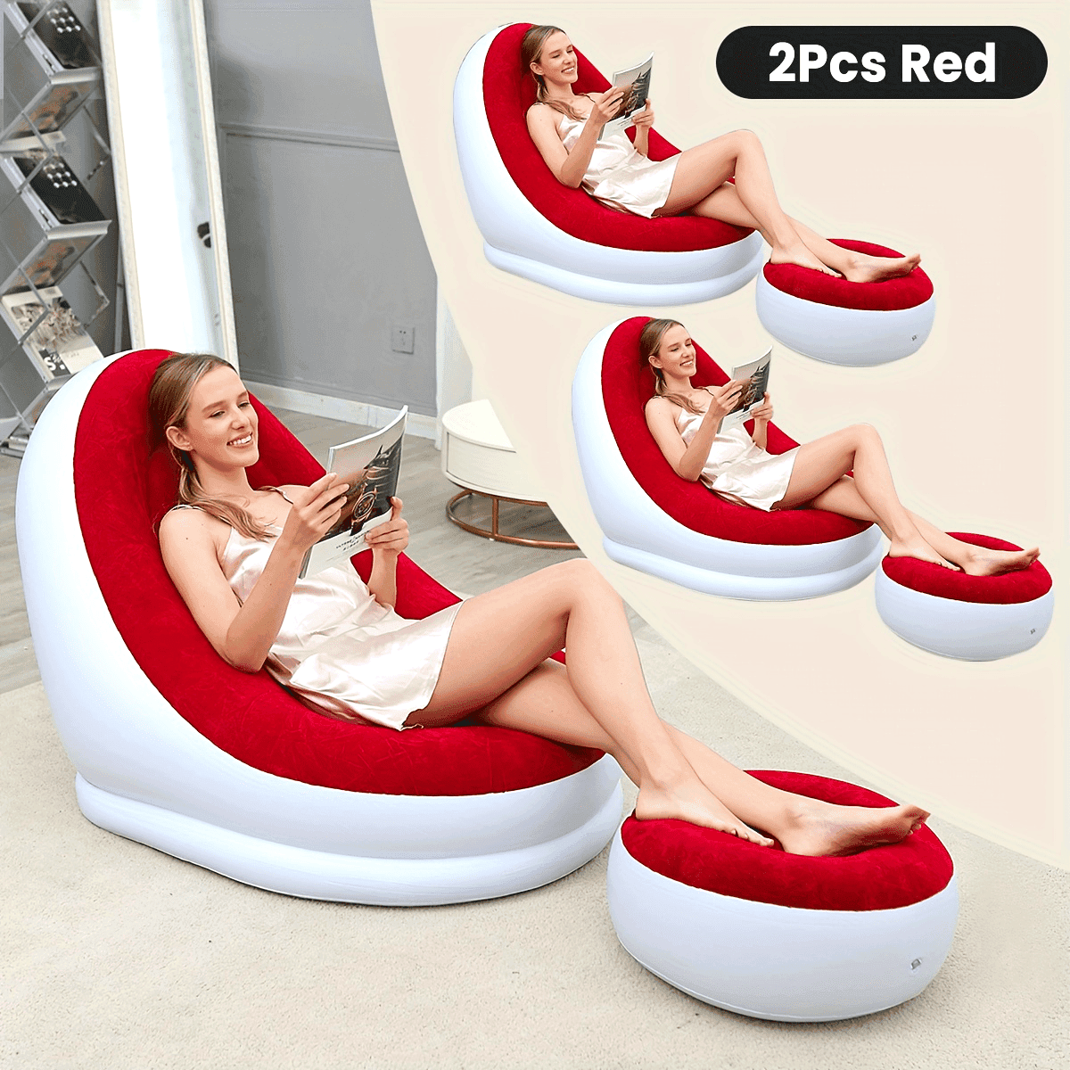 Portable Inflatable Lounge Chair with Footrest – Foldable Outdoor Recliner for Camping, Mummy Shape Design, Includes Repair Kit