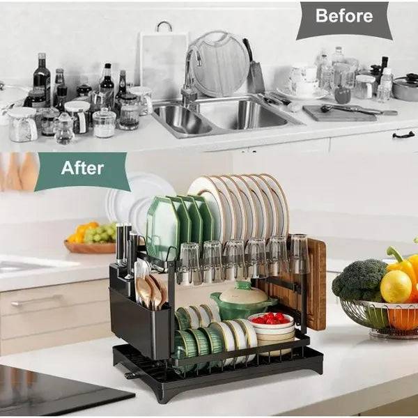 2 Tier Dish Drying Rack With Drainage And Storage