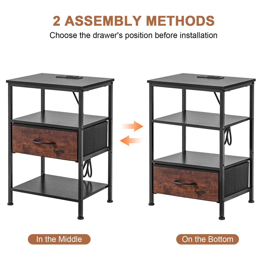 Bedside Table Charging Station Nightstand With Drawer