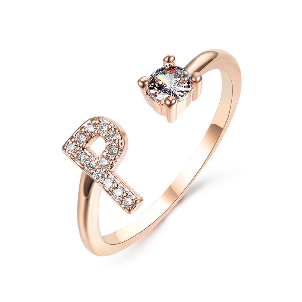 Adjustable Letter Ring with Zircon 26 Initial Design Women