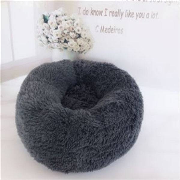 Round Donut Dog Bed Plush Washable with Anti Slip Base