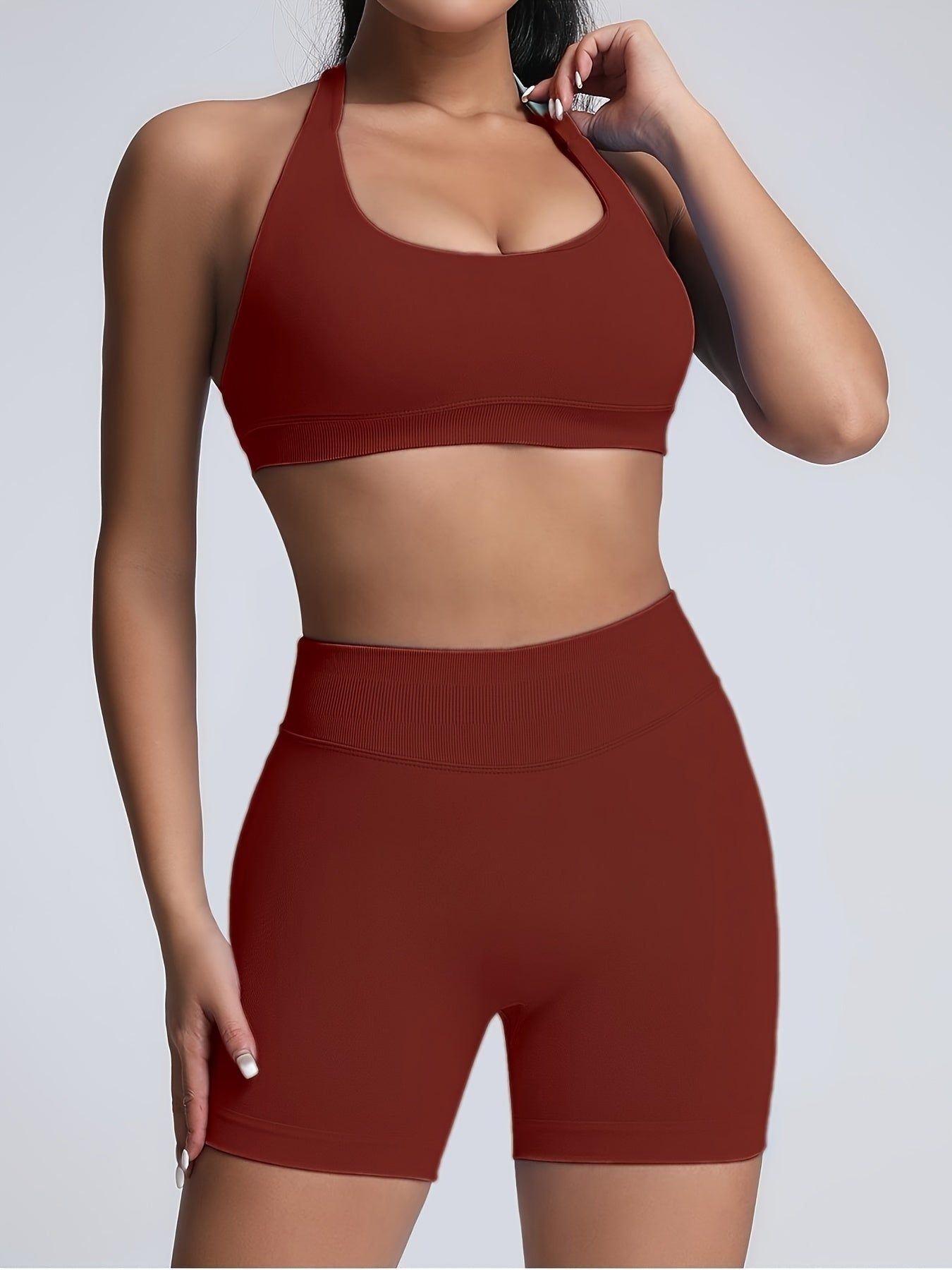 Womens Workout Set with Sports Bra and High Waist Shorts