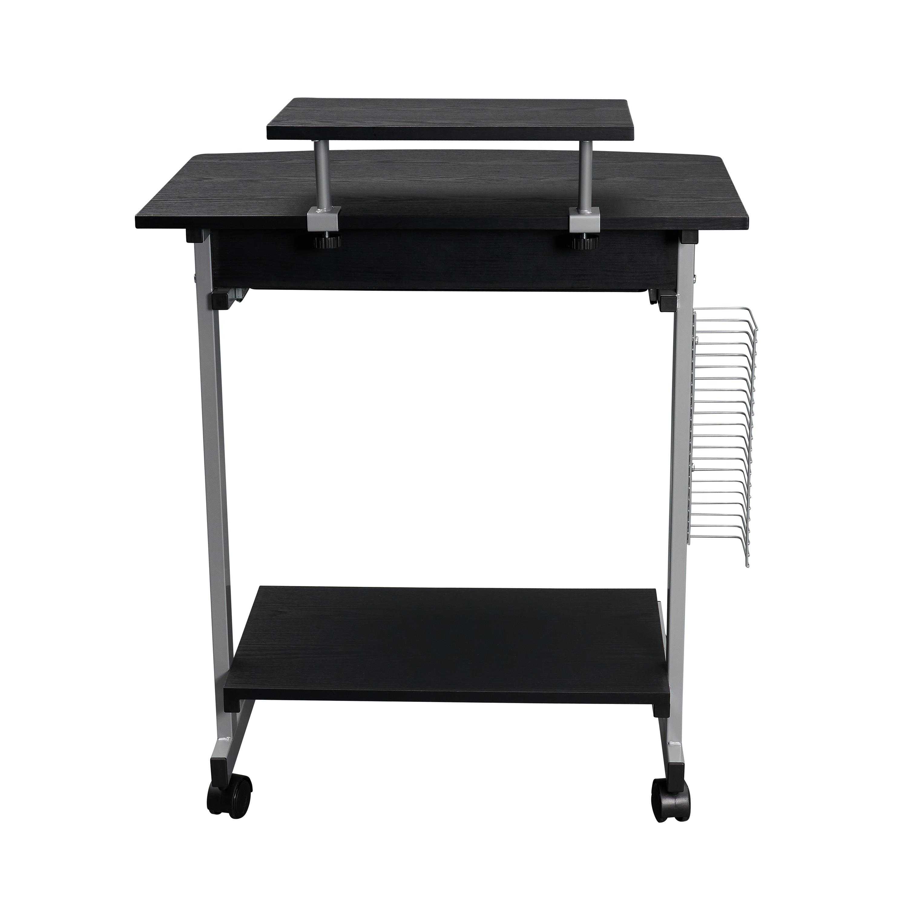 Compact Computer Table with Storage and Locking Casters