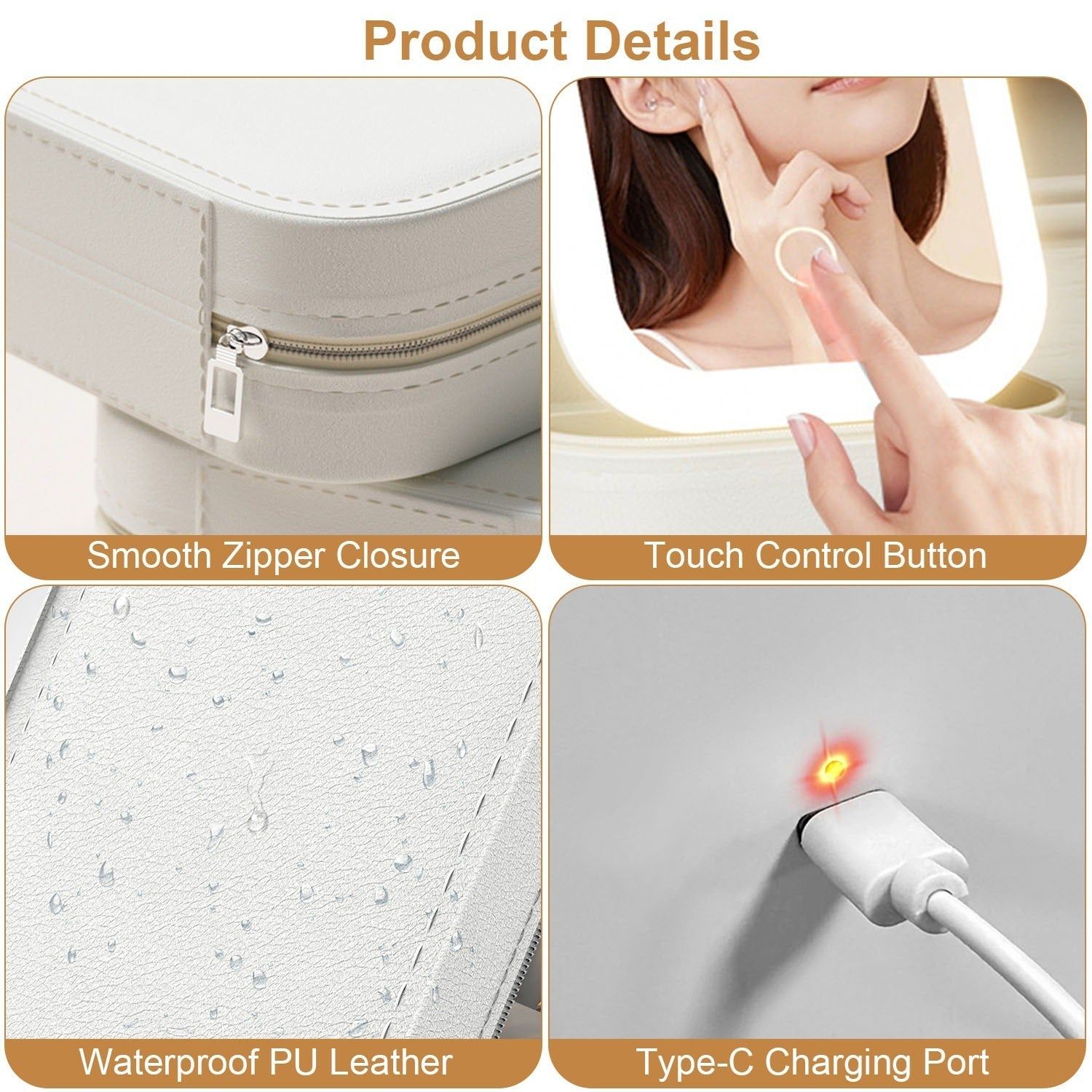 Portable Makeup Bag with LED Mirror Waterproof Organizer