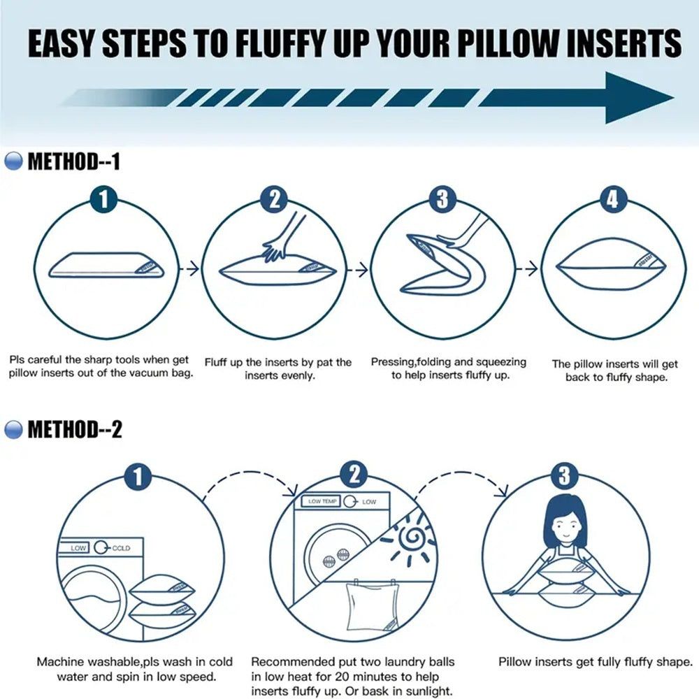 Pillows Blue Cotton Soft Supportive Cushions for Sleeping