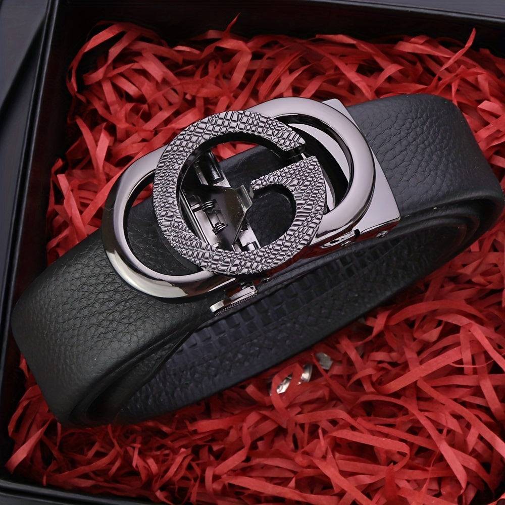 Men’s Genuine Leather Business Belt with Automatic Alloy Buckle, Durable & Stylish Design for Office, Formal Wear & Father’s Day Gift